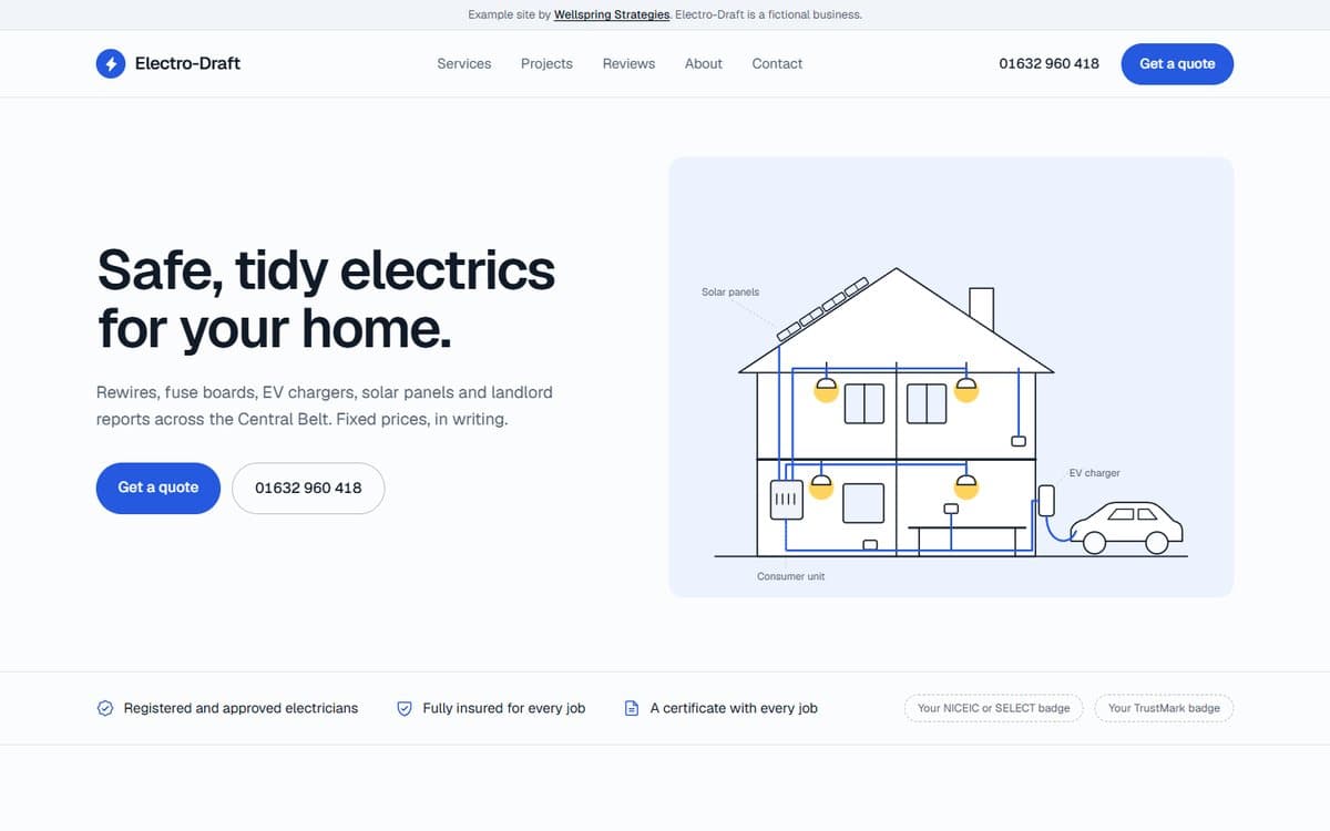 Electro-Draft, an example website for an electrician