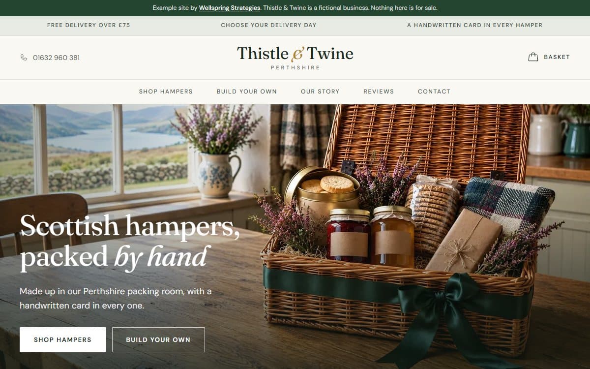 Thistle & Twine, an example website for a hamper and gift shop