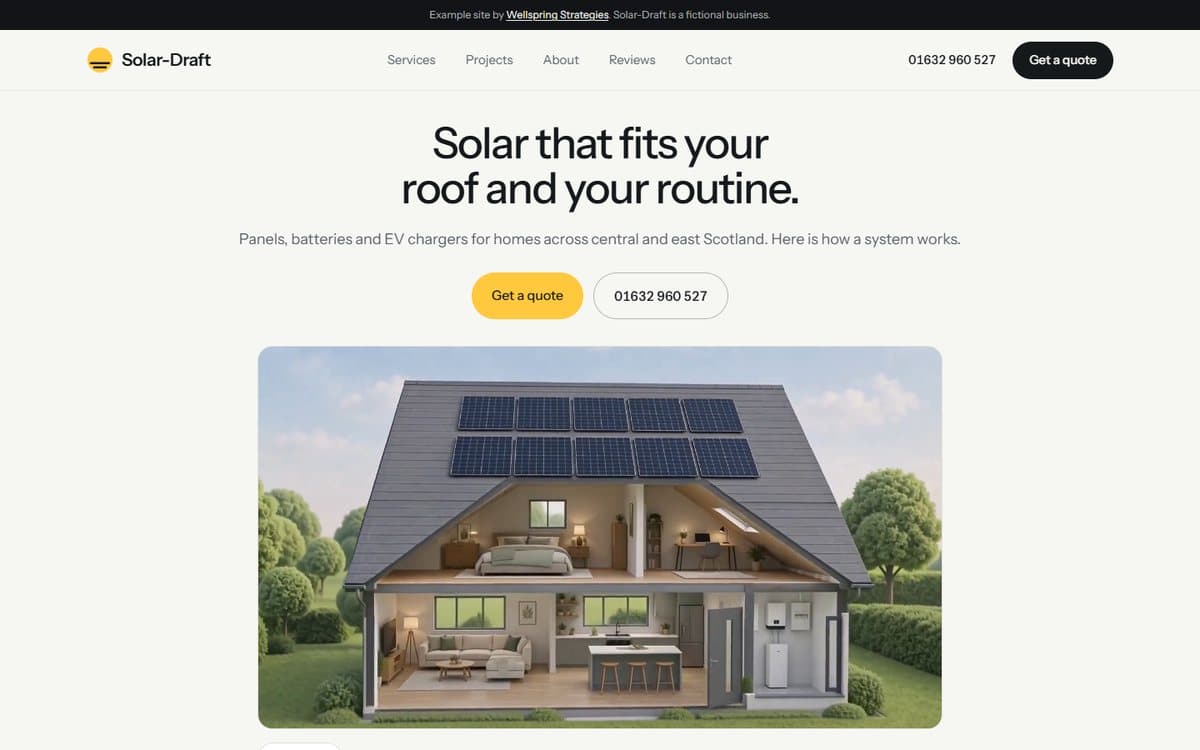 Solar-Draft, an example website for a solar and battery installer